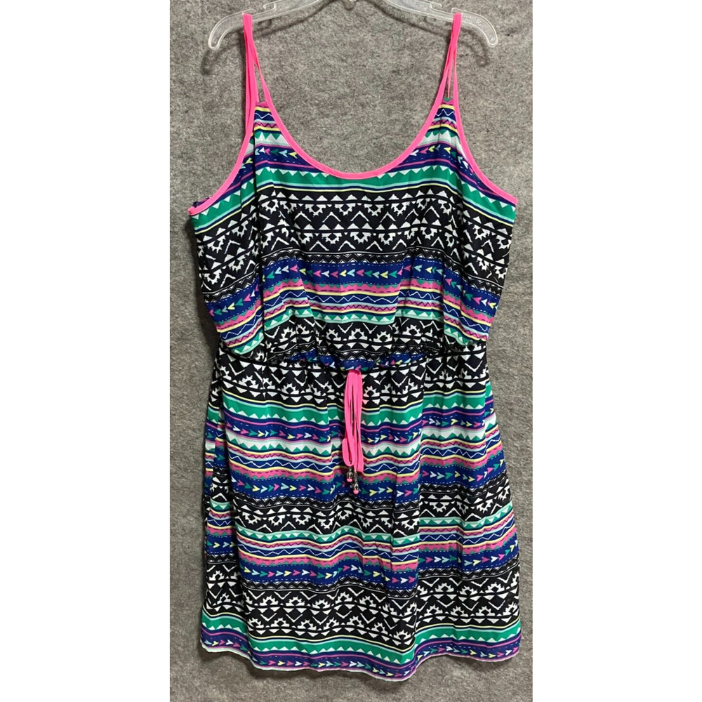 Vintage Deb Sun Dress Plus 2X Drawstring Waist Aztec Hippie Playful 80s 90s